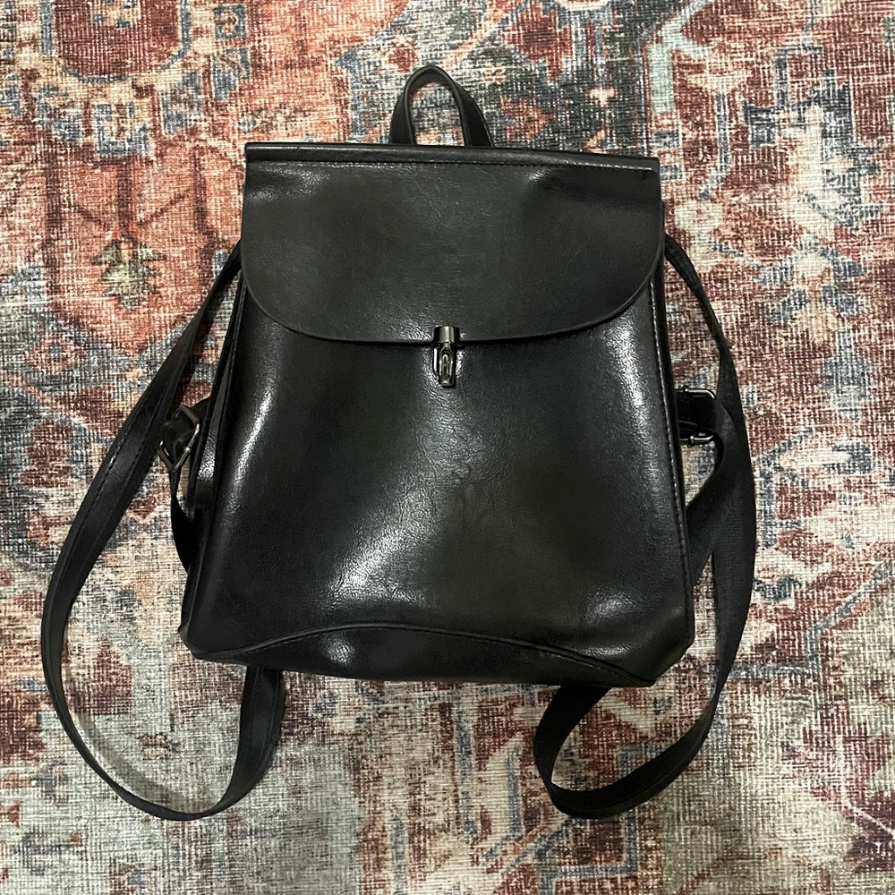 Black pleather backpack